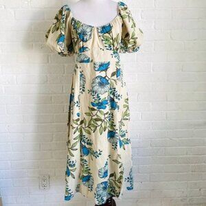 Tulip Creations LIKE NEW linen blend large floral print puff sleeve midi dress